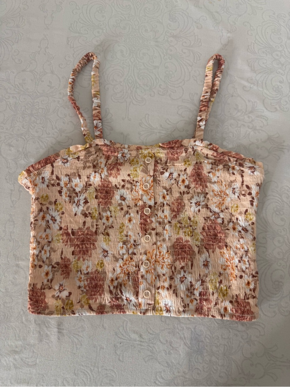 Hippie Rose Boho Smoked Floral Print Crop Tank Top Size Small